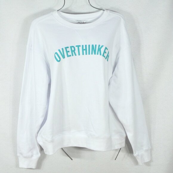 Wildfox crew neck sweatshirt M overthinker White Green Comfy Long Sleeve - Picture 2 of 8